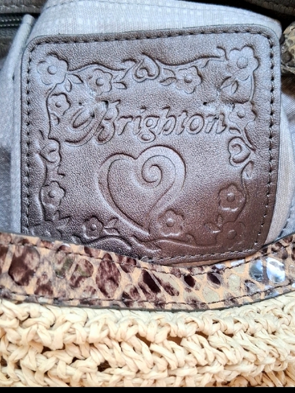 Brighton Leela Crochet Crossbody Bag Snakeskin Embossed Leather Trim - Picture 10 of 10